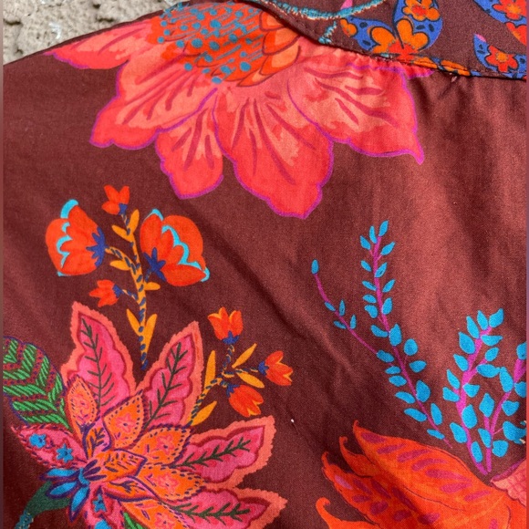 FARM RIO PETITE ANTHRO Floral Bird Printed Belted Puff Sleeve Tiered Mini Dress - Picture 15 of 17